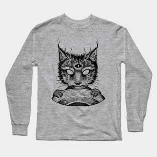 Cat and UFO (black version) Long Sleeve T-Shirt